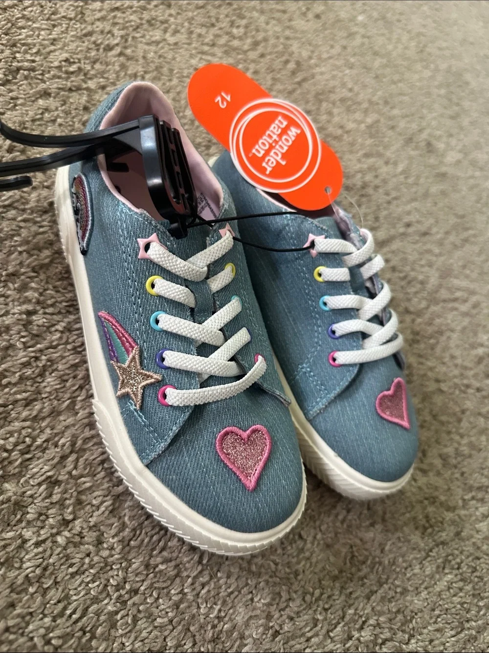 wonder nation Light Denim Sneakers with Pink Lining & Colorful Patches